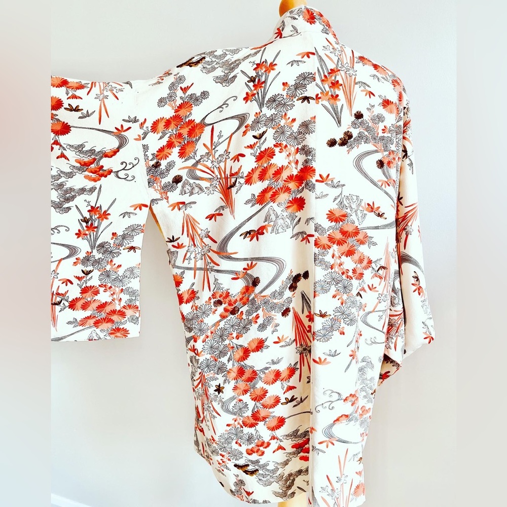 Vintage Haori Kimono Jacket Genuine Japanese in garden design size 10-14UK - Picture 3 of 10
